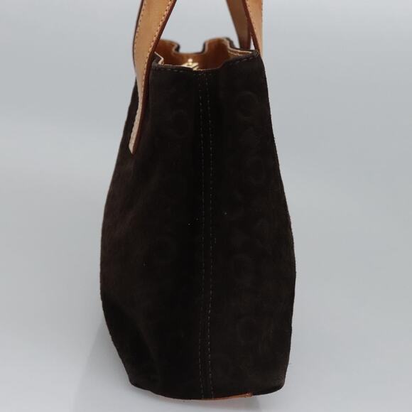 CELINE C Macadam Canvas Hand Bag Suede Dark Brown Gold - Picture 4 of 13